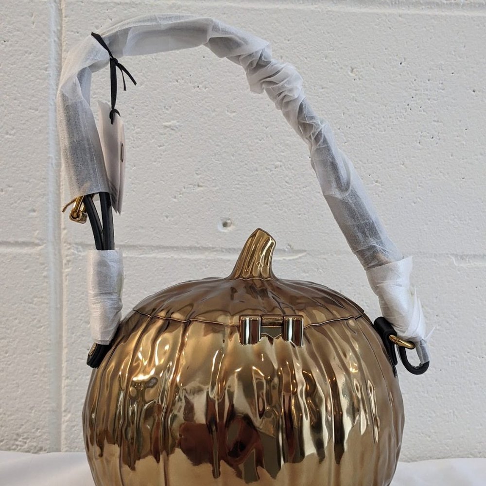 Halloween 🎃 SS20 Moschino Couture JeremyScott Laminated Pumpkin Bronze Handbag - Picture 13 of 16